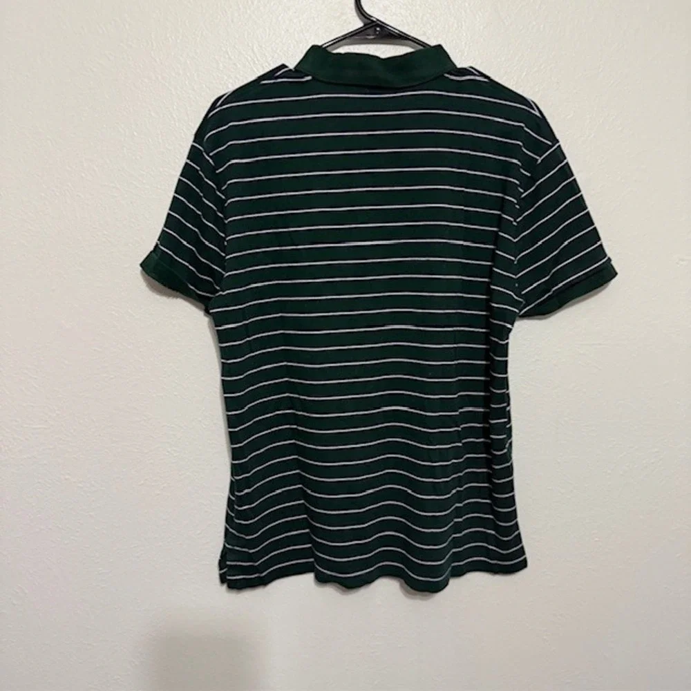 Polo Ralph Lauren Mens Green White Striped Short Sleeve Cotton Mesh Polo Shirt